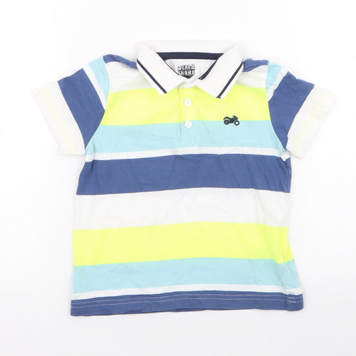 F&F Boys Multicoloured Striped Cotton Jersey Polo Size 2-3 Years Collared Button