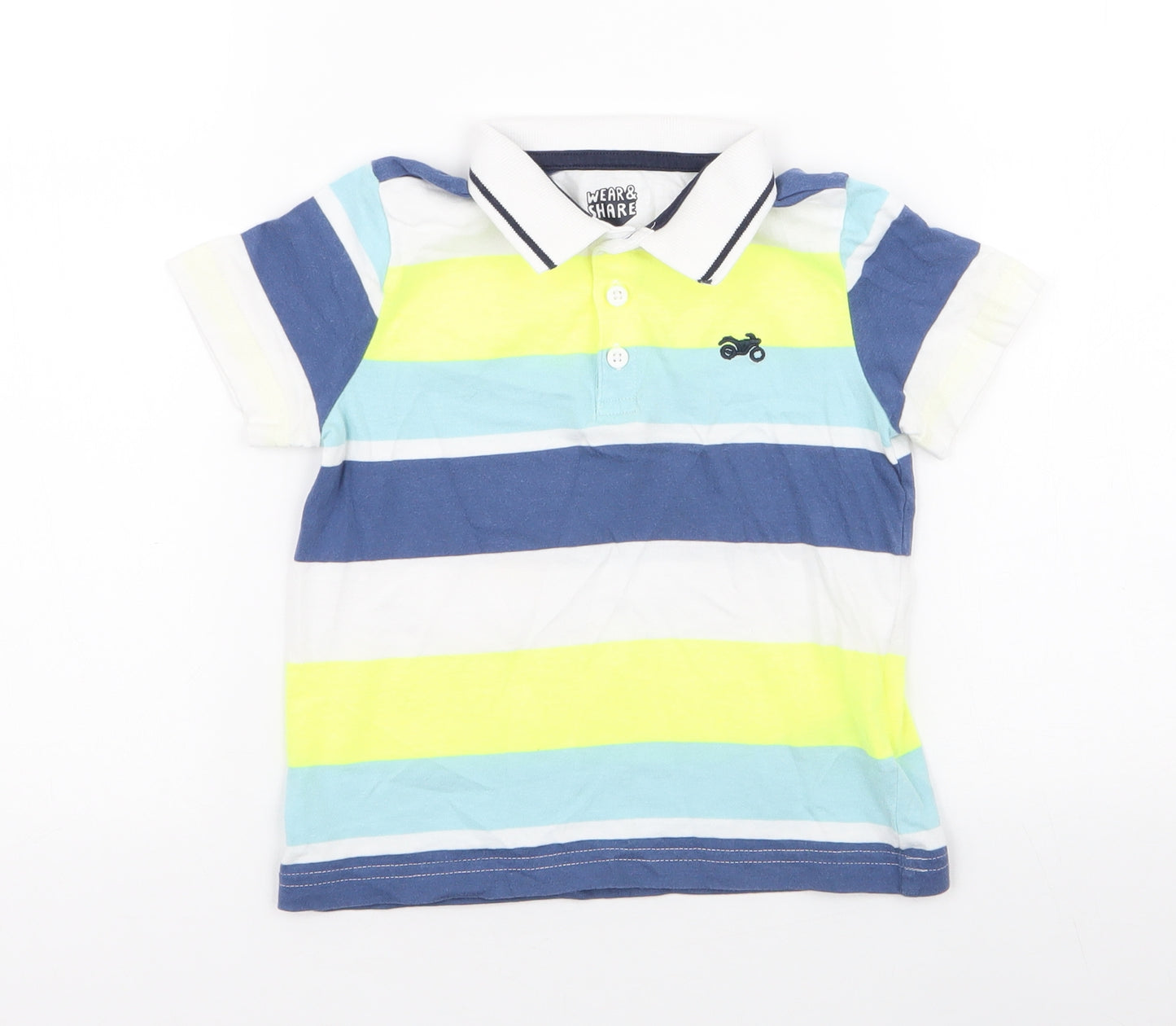 F&F Boys Multicoloured Striped Cotton Jersey Polo Size 2-3 Years Collared Button
