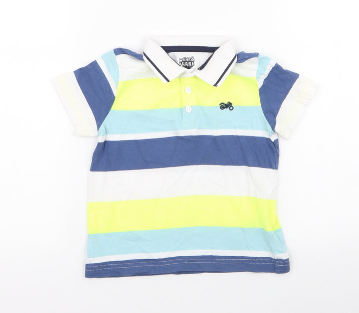 F&F Boys Multicoloured Striped Cotton Jersey Polo Size 2-3 Years Collared Button