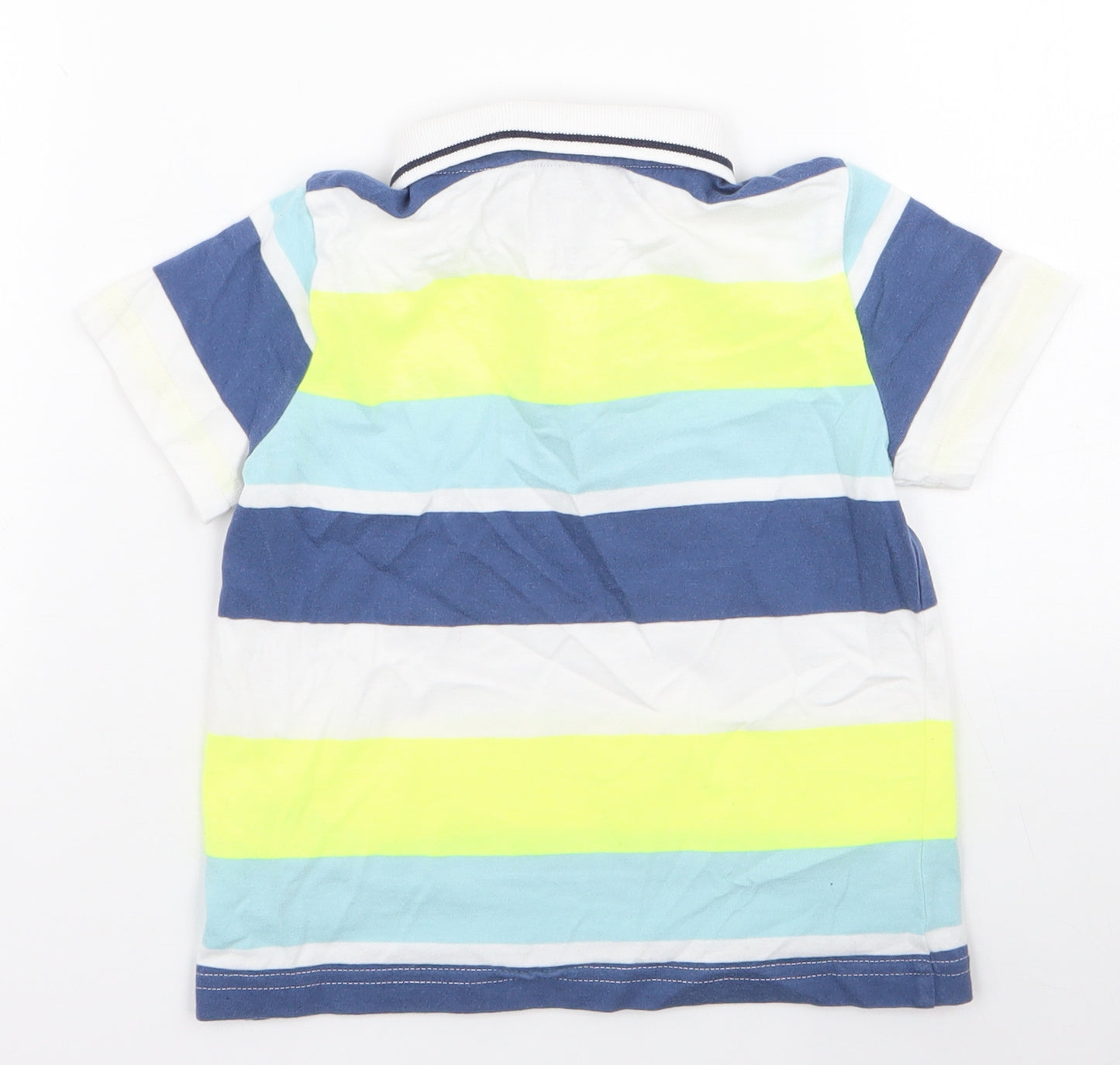 F&F Boys Multicoloured Striped Cotton Jersey Polo Size 2-3 Years Collared Button