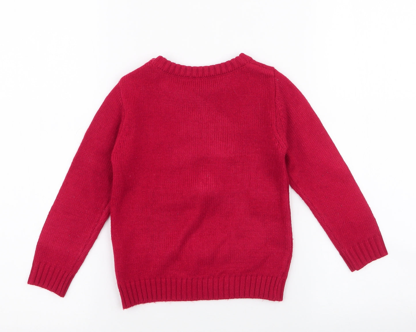 Dunnes Stores Baby Red  Acrylic Pullover Jumper Size 18-24 Months  Button - reindeer , christmas