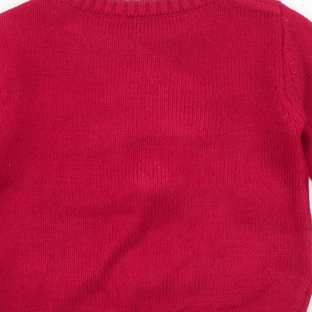 Dunnes Stores Baby Red  Acrylic Pullover Jumper Size 18-24 Months  Button - reindeer , christmas