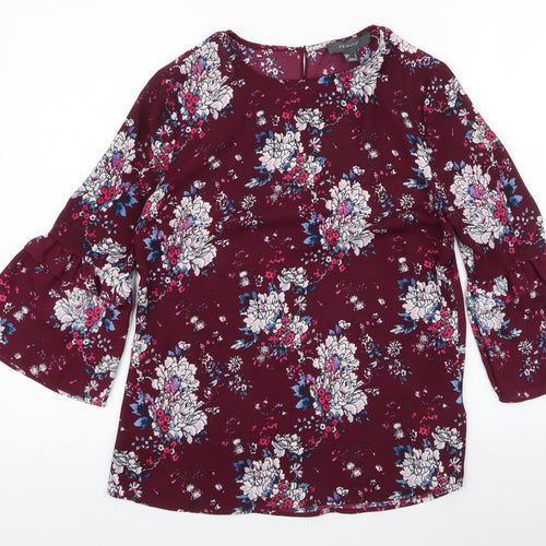 Primark Womens Purple Floral Polyester Basic Blouse Size 8 Round Neck