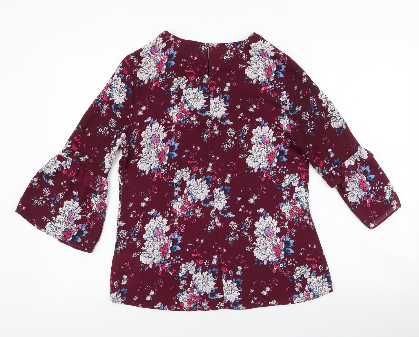 Primark Womens Purple Floral Polyester Basic Blouse Size 8 Round Neck