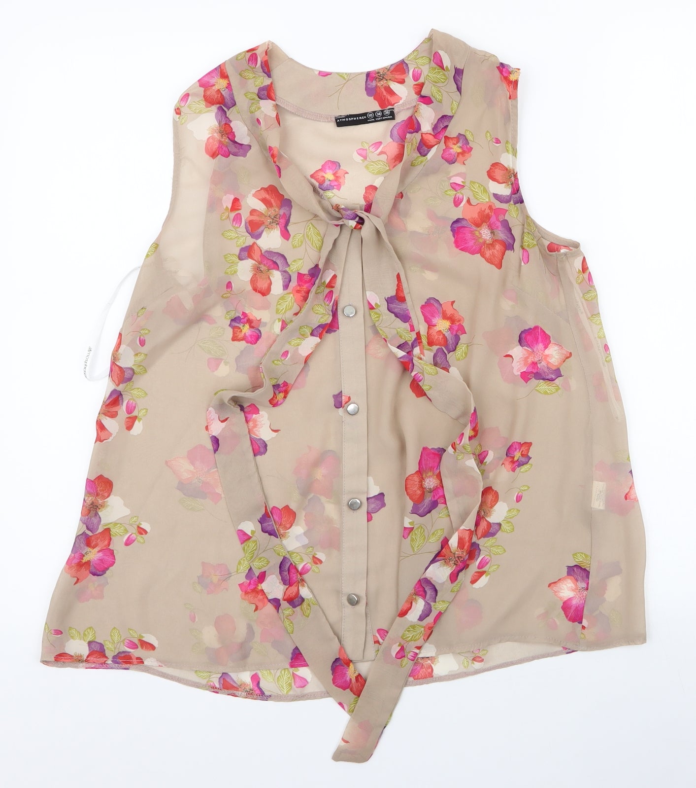 Atmosphere Womens Brown Floral Polyester Basic Blouse Size 10 Round Neck - tie