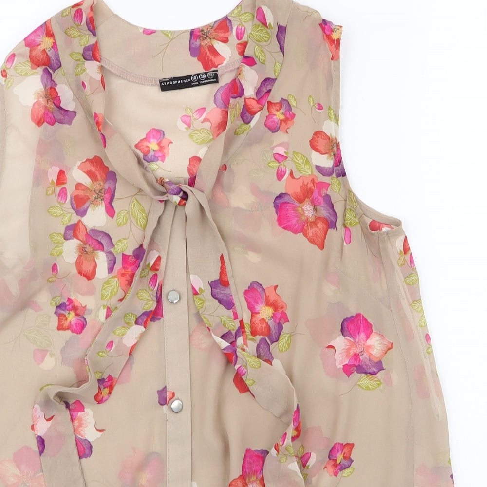 Atmosphere Womens Brown Floral Polyester Basic Blouse Size 10 Round Neck - tie