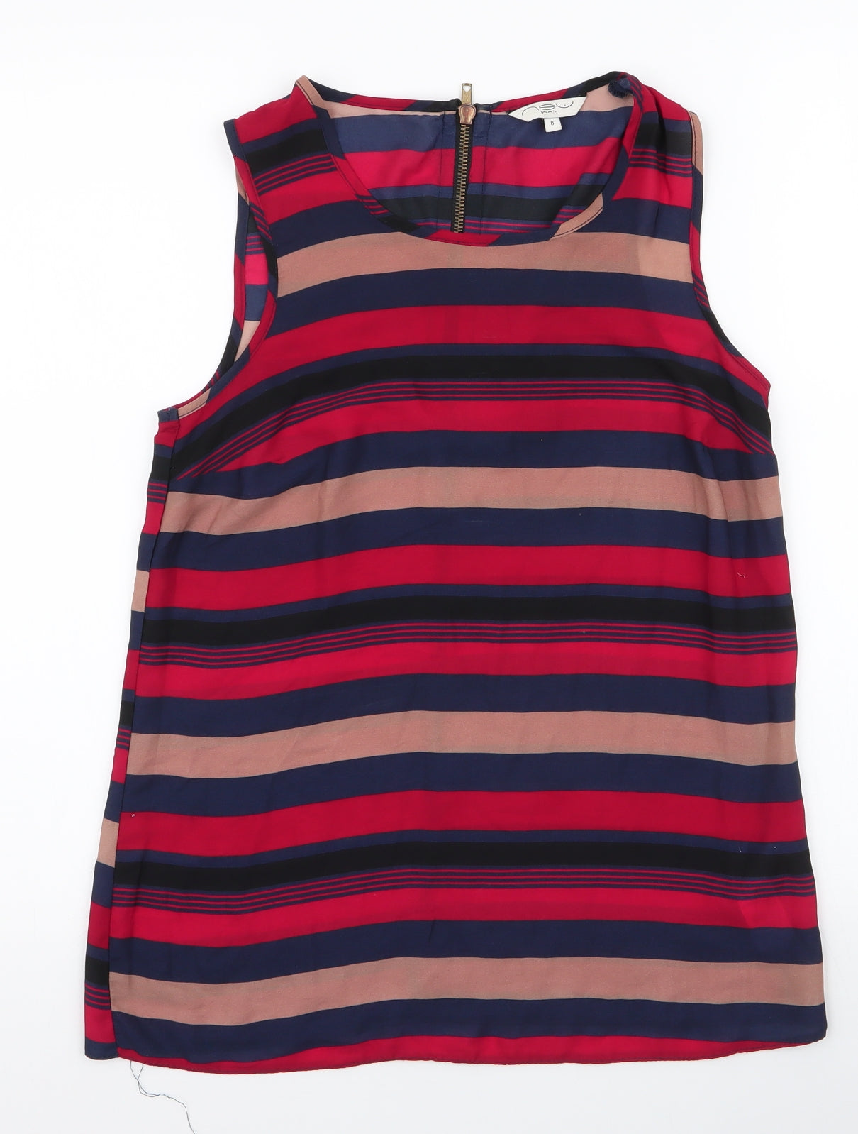 New Look Womens Multicoloured Striped Polyester Basic Blouse Size 8 Round Neck