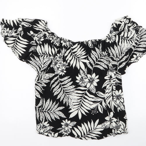 F&F Womens Black Floral Viscose Basic Blouse Size 10 Off the Shoulder