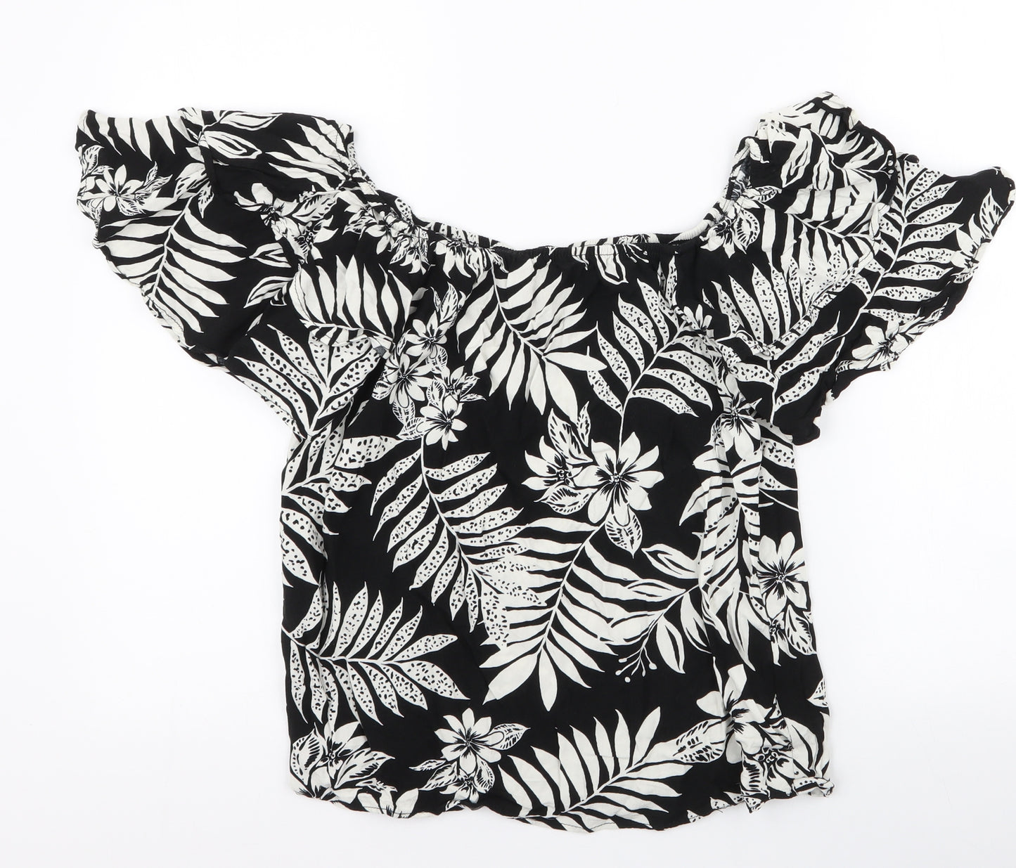 F&F Womens Black Floral Viscose Basic Blouse Size 10 Off the Shoulder