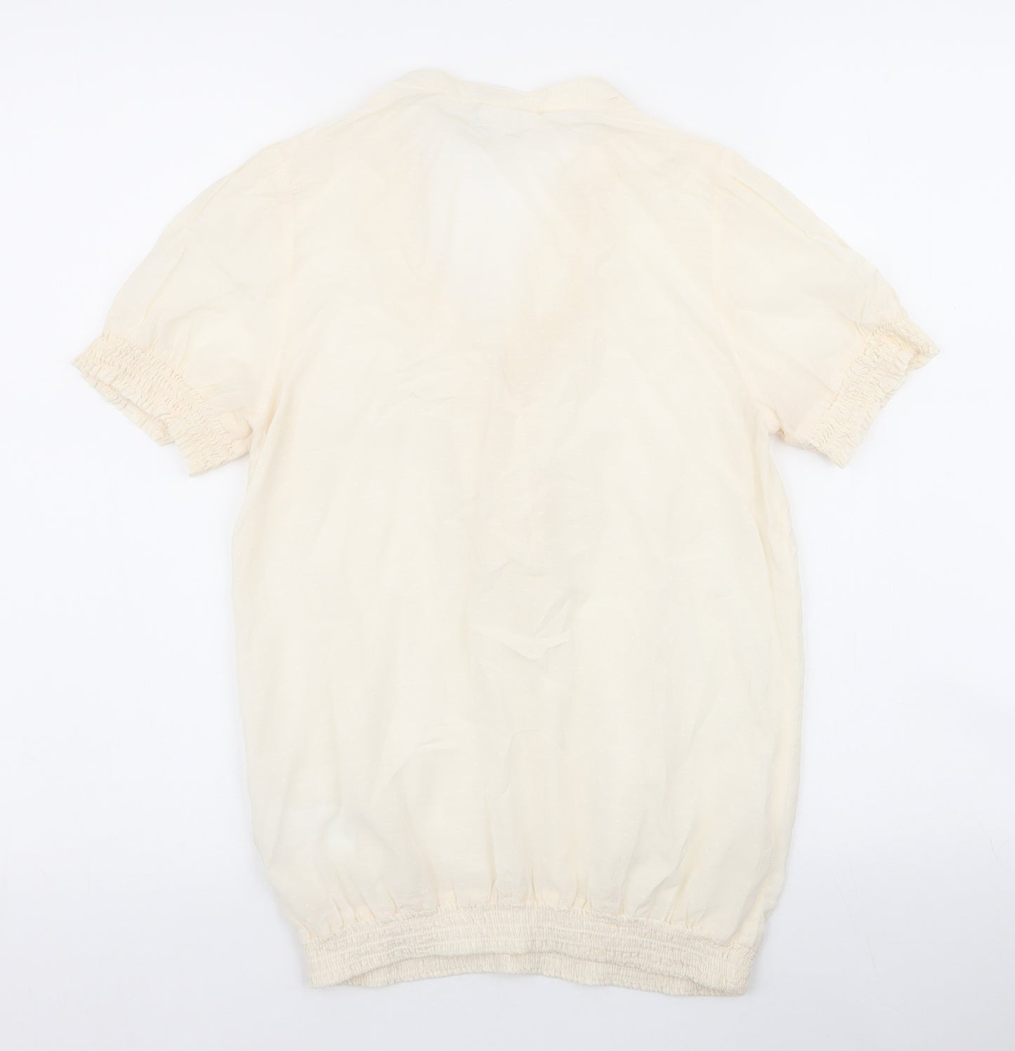 H&M Womens Ivory Floral Cotton Basic Blouse Size 6 V-Neck