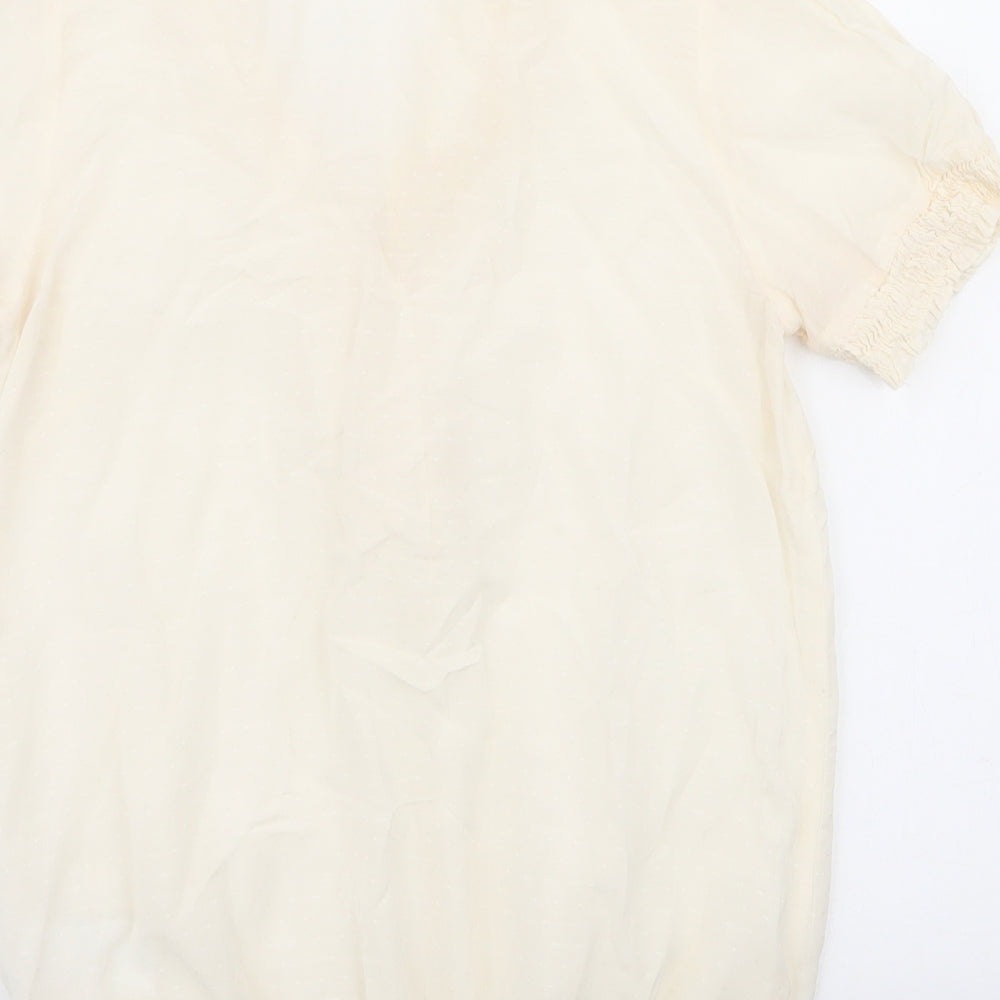 H&M Womens Ivory Floral Cotton Basic Blouse Size 6 V-Neck