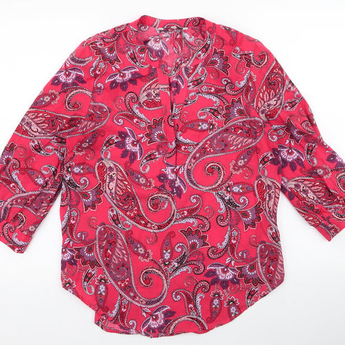 NEXT Womens Red Paisley 100% Cotton Basic Button-Up Size 6 V-Neck