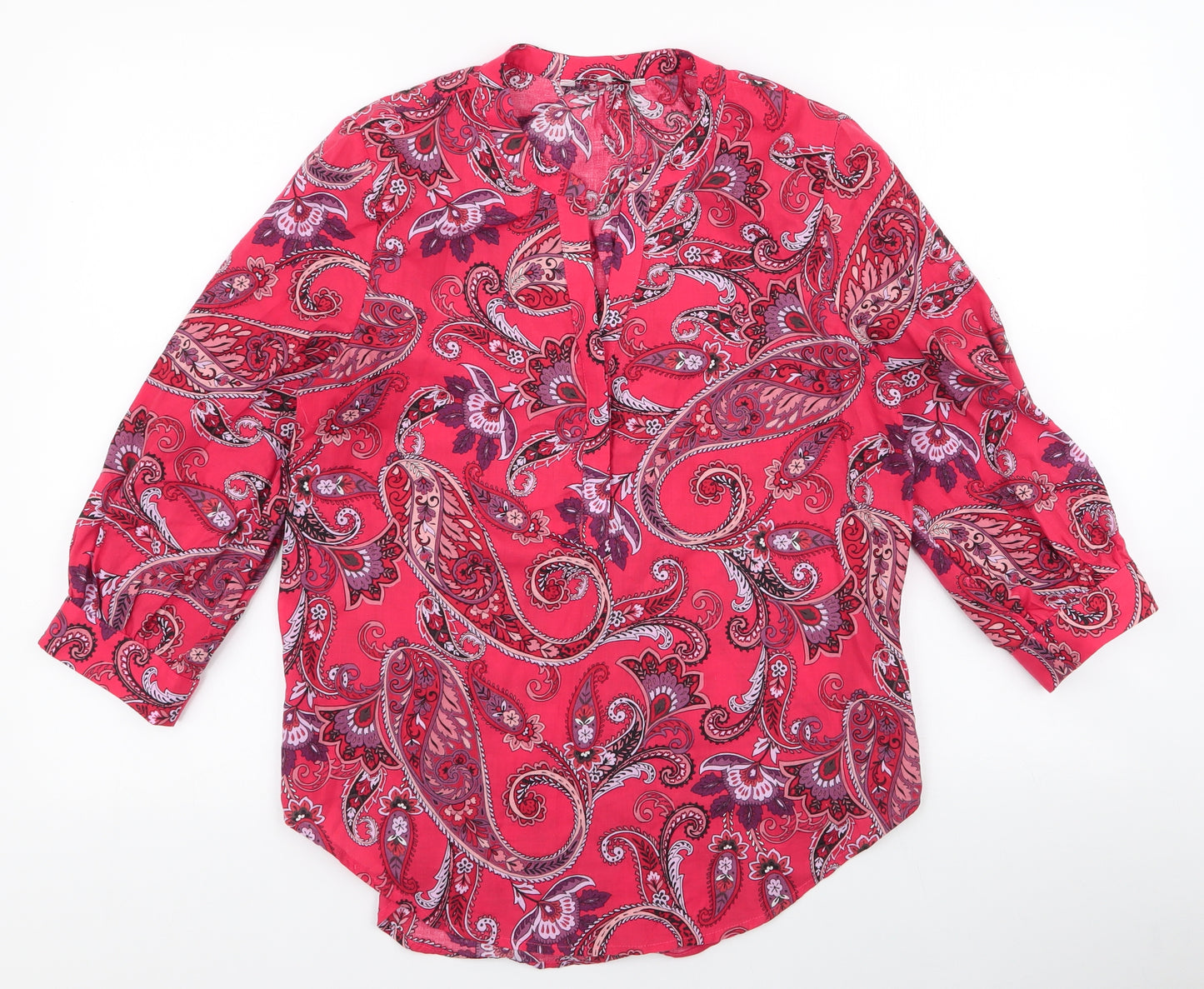 NEXT Womens Red Paisley 100% Cotton Basic Button-Up Size 6 V-Neck
