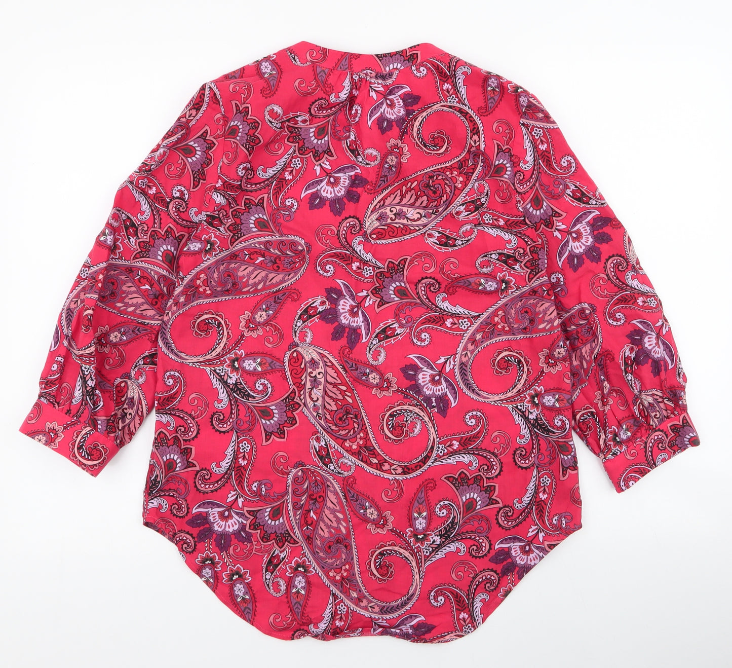 NEXT Womens Red Paisley 100% Cotton Basic Button-Up Size 6 V-Neck