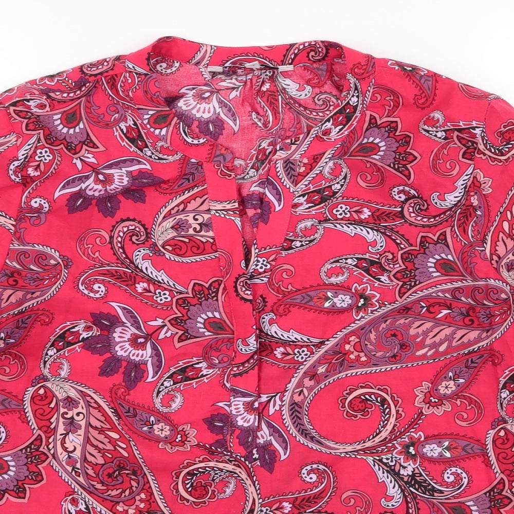NEXT Womens Red Paisley 100% Cotton Basic Button-Up Size 6 V-Neck