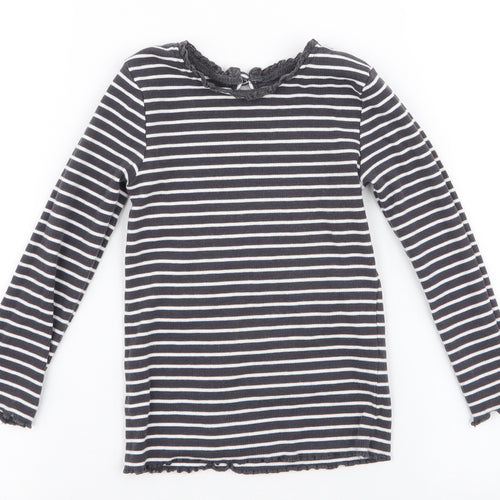 Dunnes Stores Girls Grey Striped Cotton Jersey T-Shirt Size 2-3 Years Round Neck Button