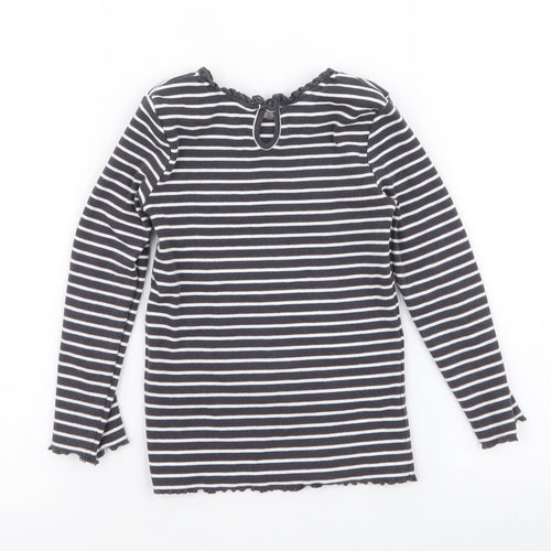 Dunnes Stores Girls Grey Striped Cotton Jersey T-Shirt Size 2-3 Years Round Neck Button