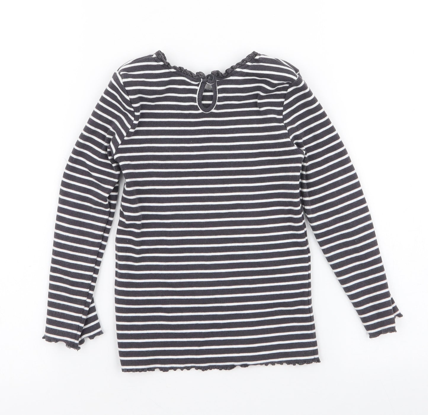 Dunnes Stores Girls Grey Striped Cotton Jersey T-Shirt Size 2-3 Years Round Neck Button