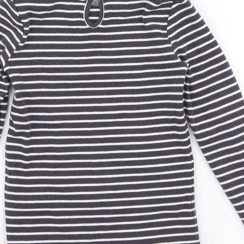 Dunnes Stores Girls Grey Striped Cotton Jersey T-Shirt Size 2-3 Years Round Neck Button