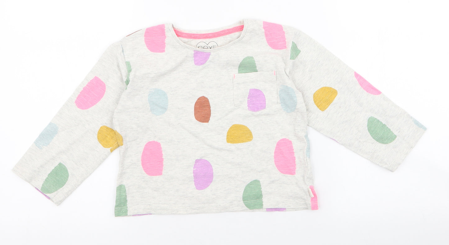 NEXT Girls Grey Spotted 100% Cotton Jersey T-Shirt Size 3-4 Years Round Neck Pullover