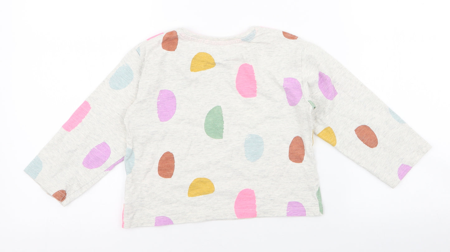 NEXT Girls Grey Spotted 100% Cotton Jersey T-Shirt Size 3-4 Years Round Neck Pullover