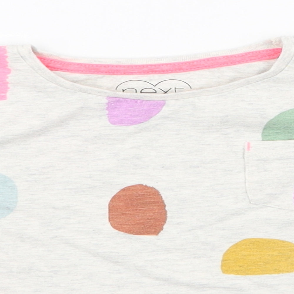 NEXT Girls Grey Spotted 100% Cotton Jersey T-Shirt Size 3-4 Years Round Neck Pullover
