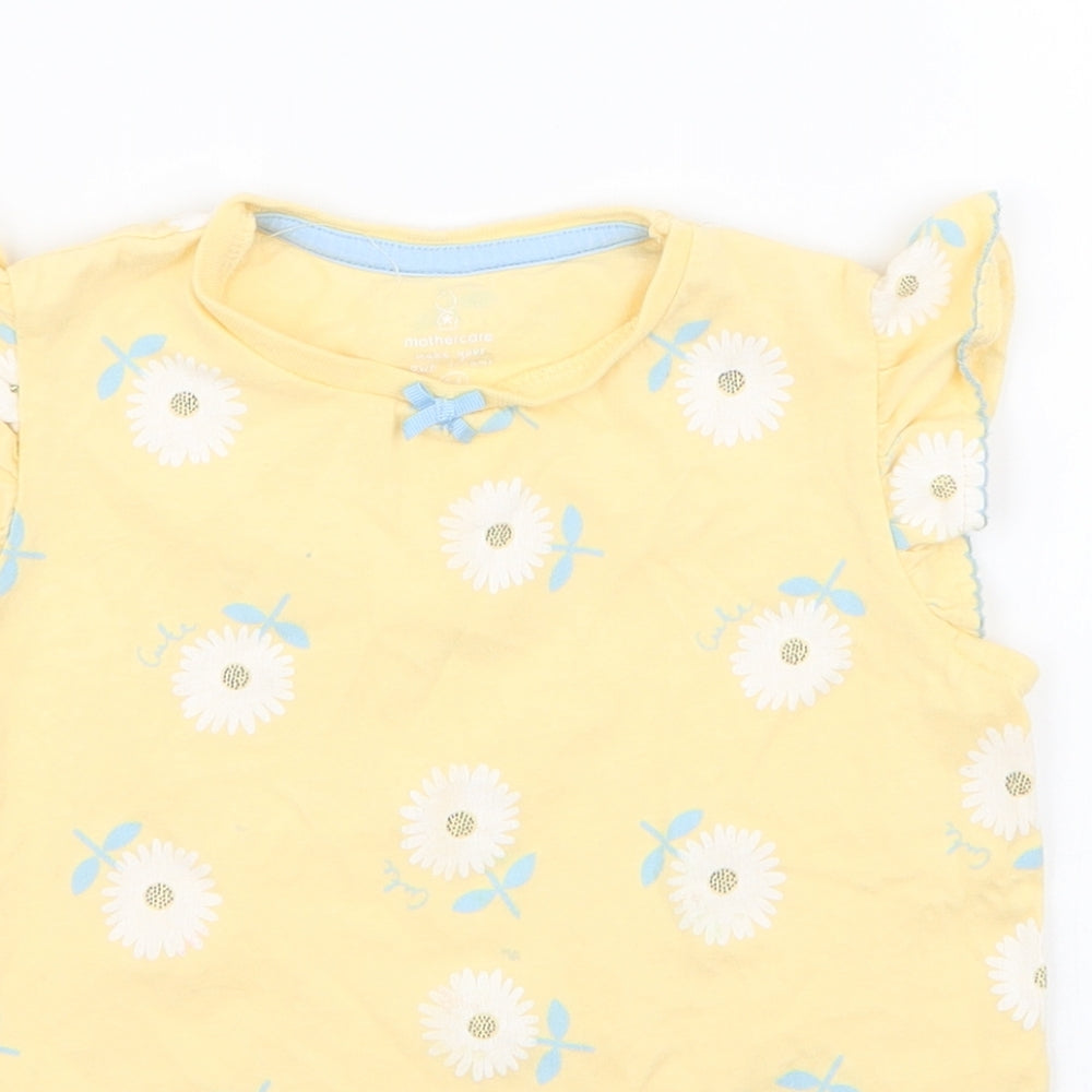 Mothercare Girls Yellow Floral 100% Cotton Jersey T-Shirt Size 3-4 Years Round Neck Pullover