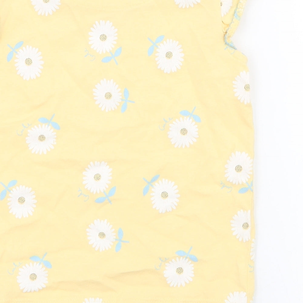 Mothercare Girls Yellow Floral 100% Cotton Jersey T-Shirt Size 3-4 Years Round Neck Pullover