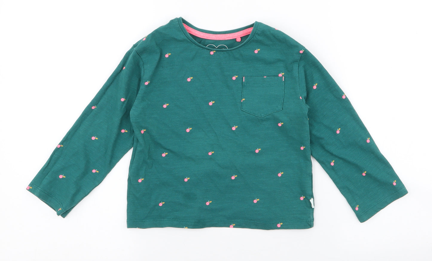 NEXT Girls Green Floral 100% Cotton Jersey T-Shirt Size 3-4 Years Round Neck Pullover