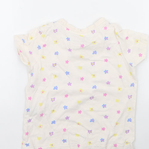 Primark Girls White Spotted 100% Cotton Jersey T-Shirt Size 3-4 Years Round Neck Pullover - smile , flowers