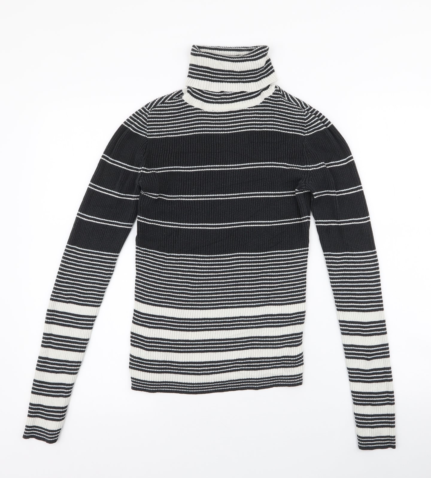 Gap Womens Black Roll Neck Striped 100% Cotton Pullover Jumper Size S