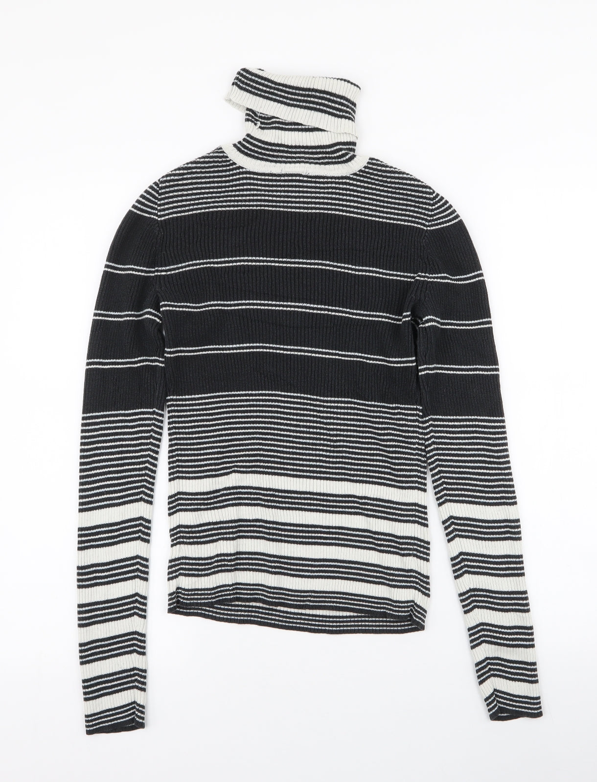 Gap Womens Black Roll Neck Striped 100% Cotton Pullover Jumper Size S