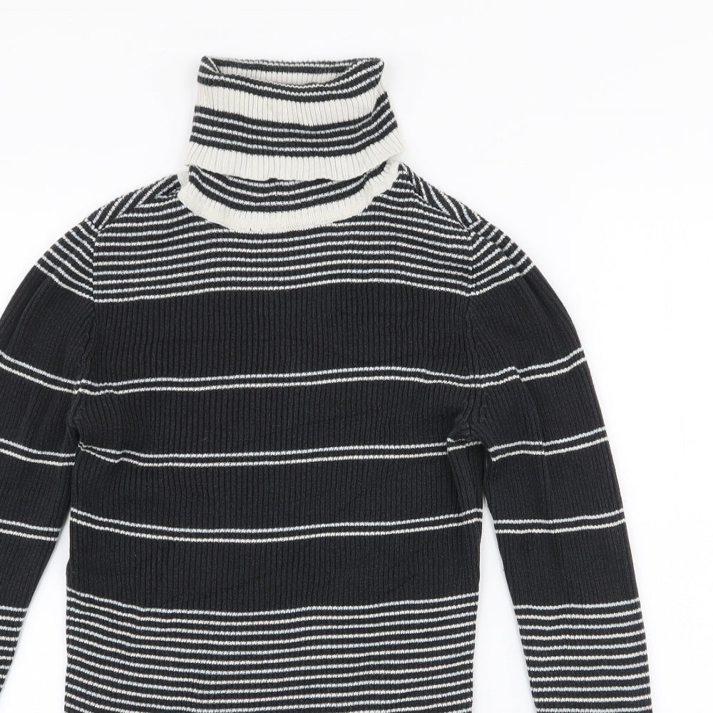 Gap Womens Black Roll Neck Striped 100% Cotton Pullover Jumper Size S