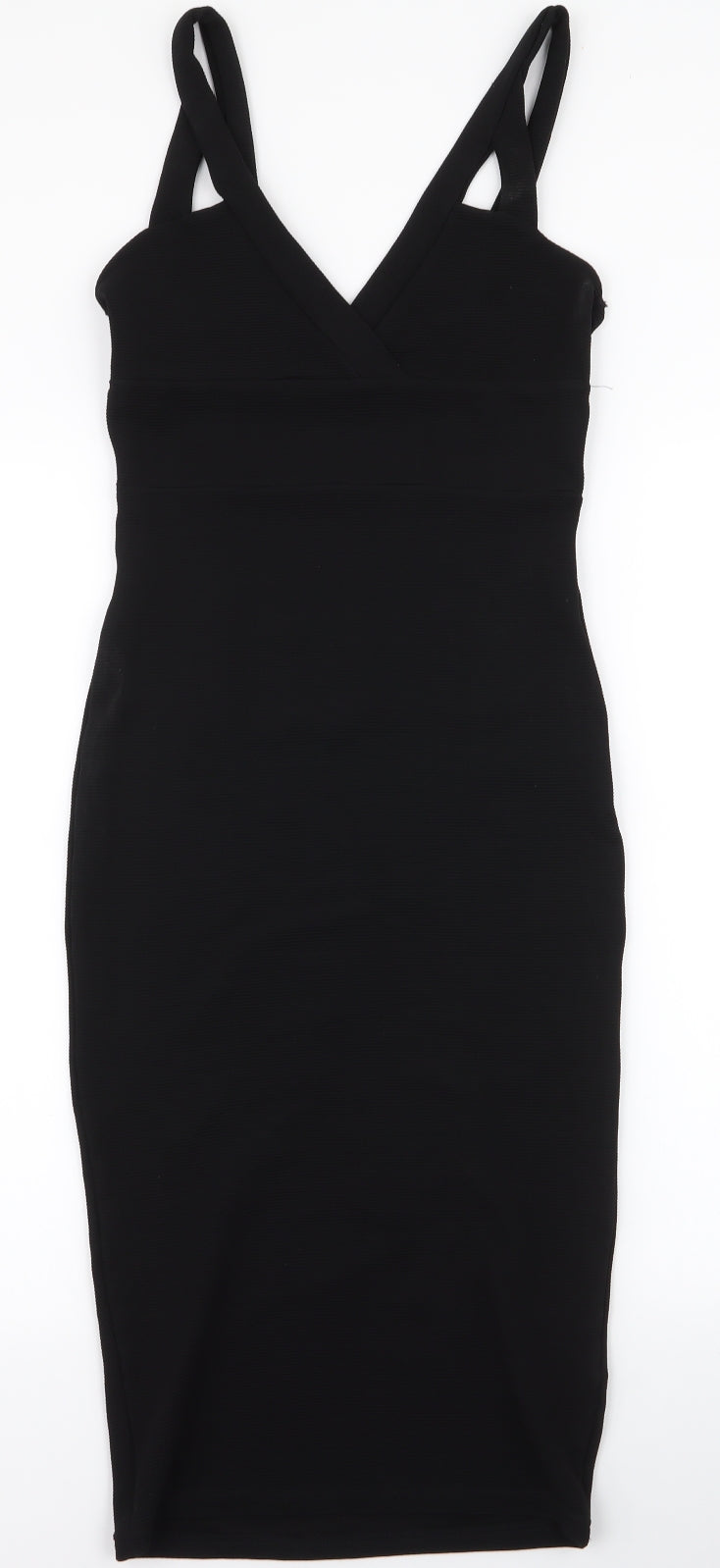 Miss Selfridge Womens Black  Polyester Pencil Dress  Size 8  V-Neck Pullover