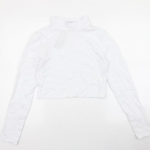 Boohoo Womens White  Cotton Cropped T-Shirt Size 16 High Neck