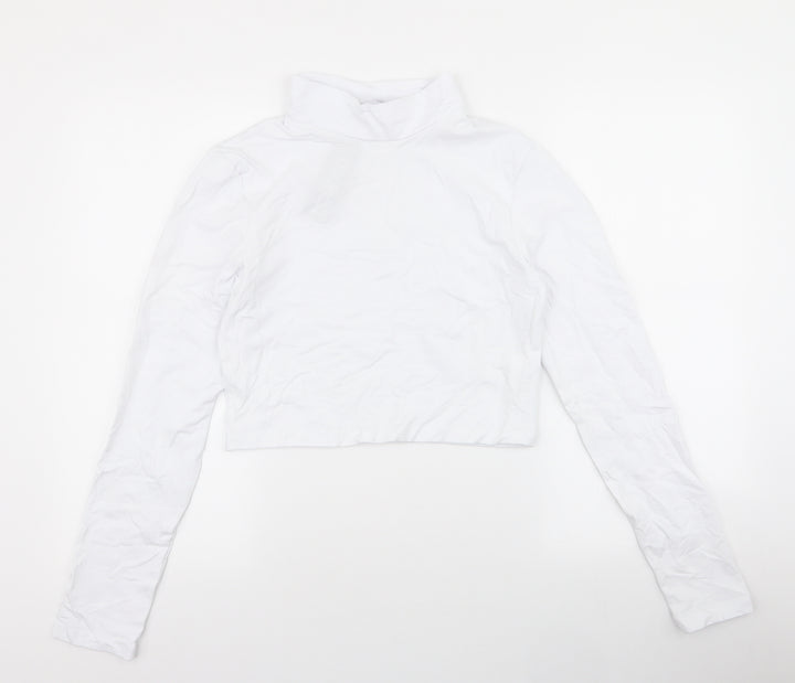 Boohoo Womens White Cotton Cropped T-Shirt Size 16 High Neck