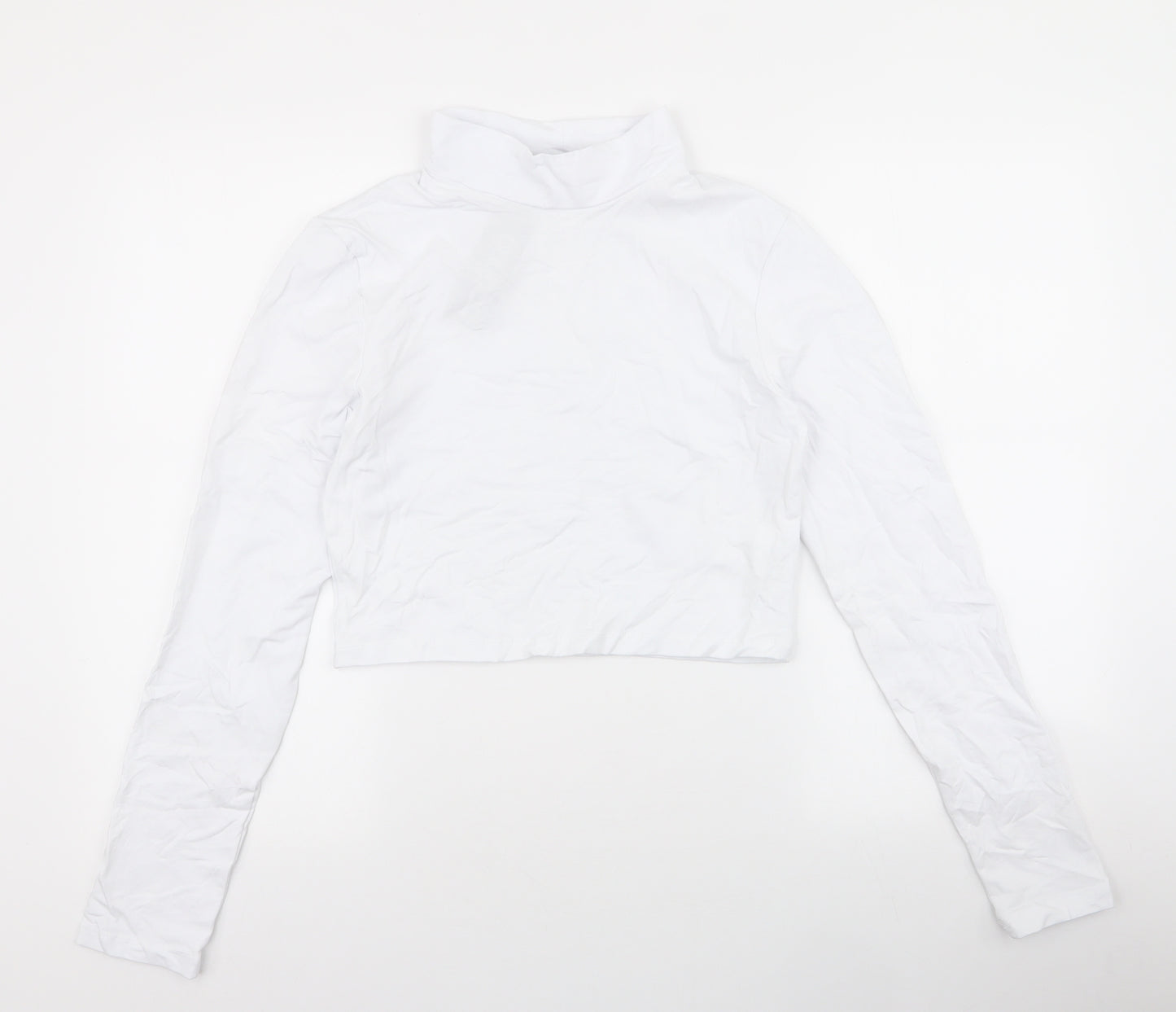 Boohoo Womens White  Cotton Cropped T-Shirt Size 16 High Neck