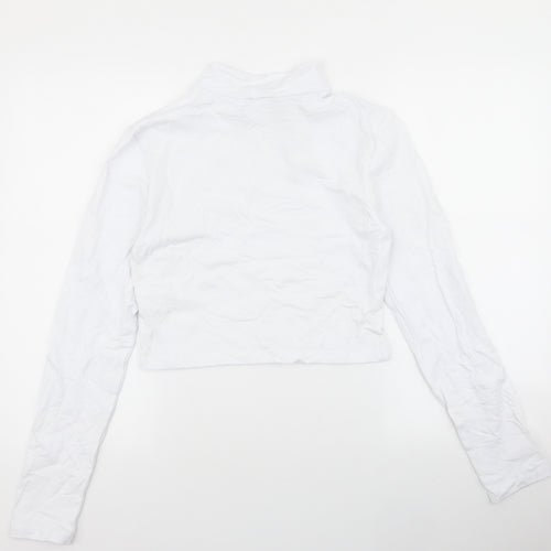 Boohoo Womens White  Cotton Cropped T-Shirt Size 16 High Neck