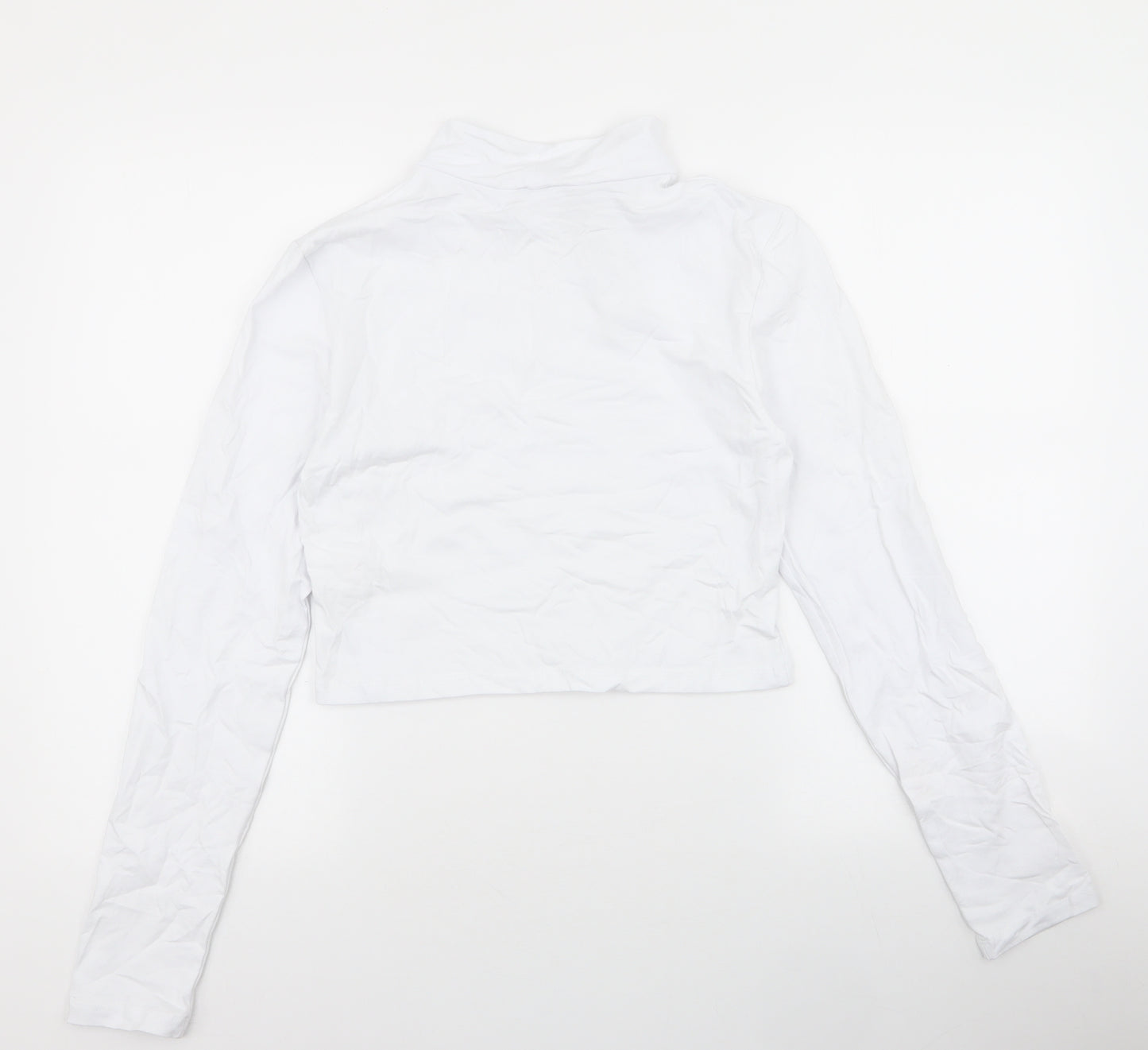 Boohoo Womens White  Cotton Cropped T-Shirt Size 16 High Neck