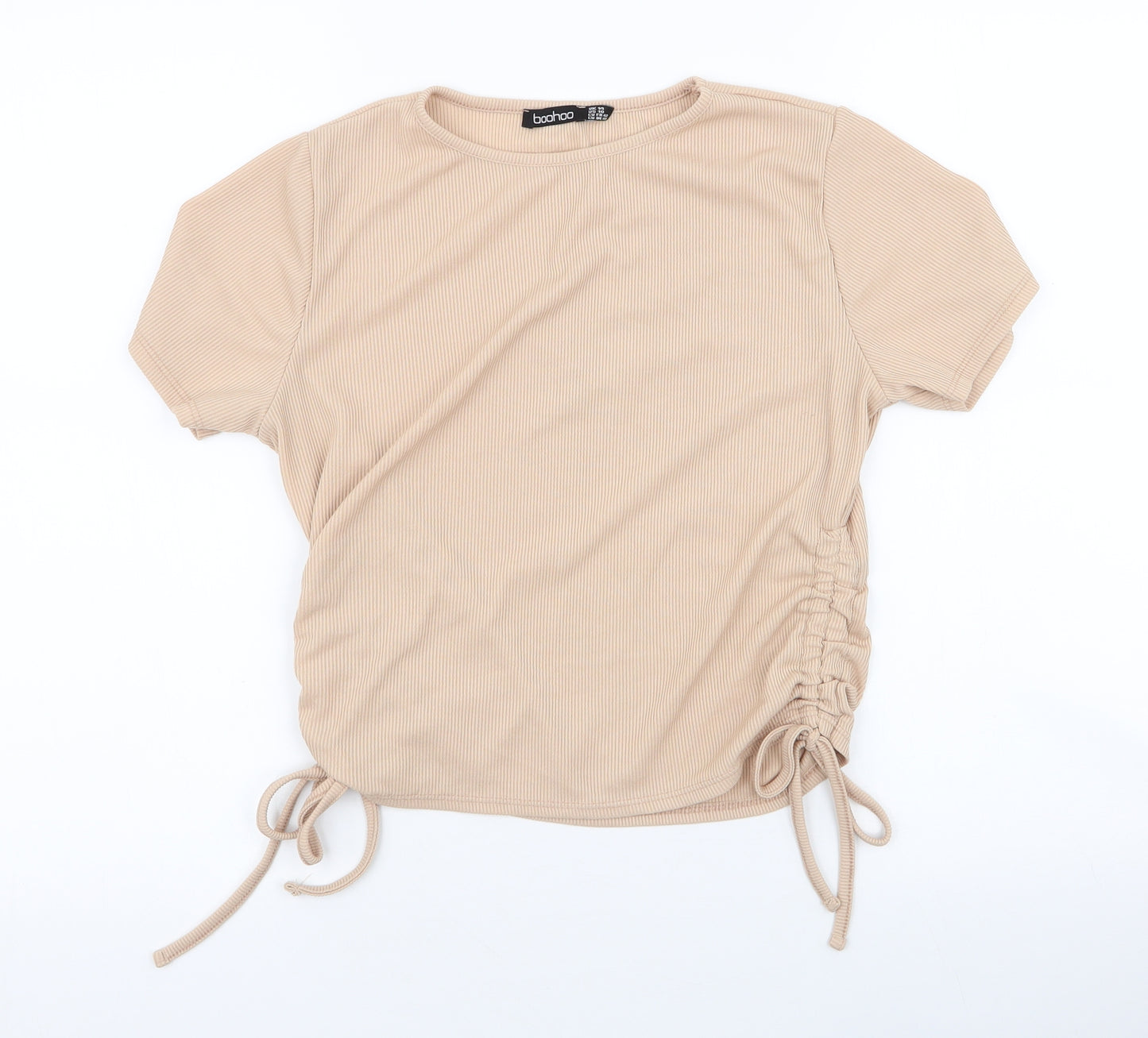 Boohoo Womens Beige  Polyester Cropped Blouse Size 14 Round Neck