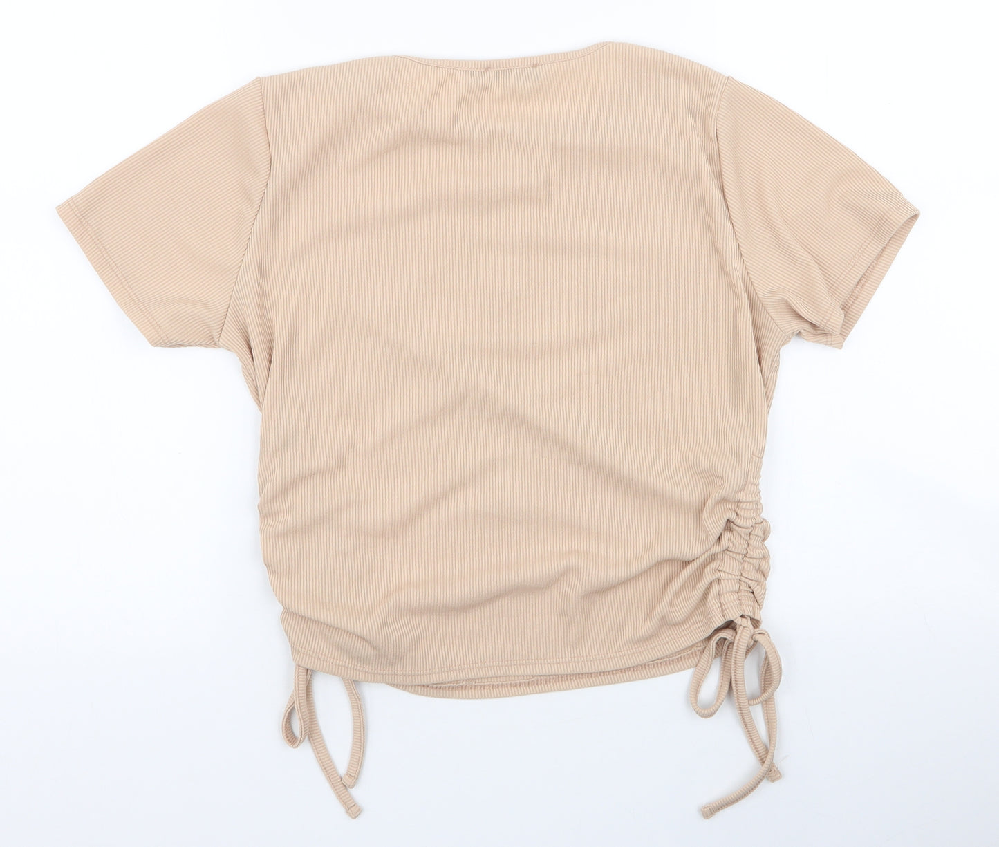 Boohoo Womens Beige  Polyester Cropped Blouse Size 14 Round Neck
