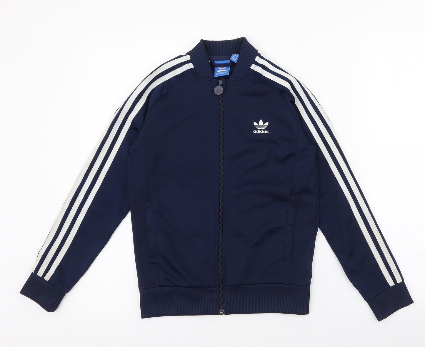 adidas Boys Blue Striped Polyester Pullover Hoodie Size 9-10 Years  Zip