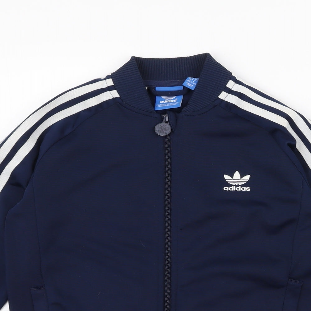 adidas Boys Blue Striped Polyester Pullover Hoodie Size 9-10 Years  Zip