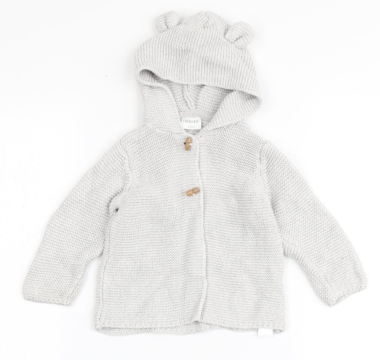 F&F Baby Grey  100% Cotton Cardigan Jumper Size 9-12 Months  Hook & Loop