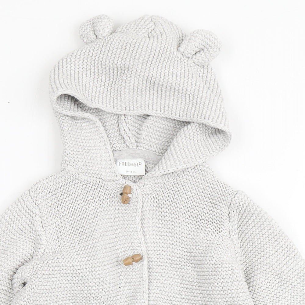 F&F Baby Grey  100% Cotton Cardigan Jumper Size 9-12 Months  Hook & Loop