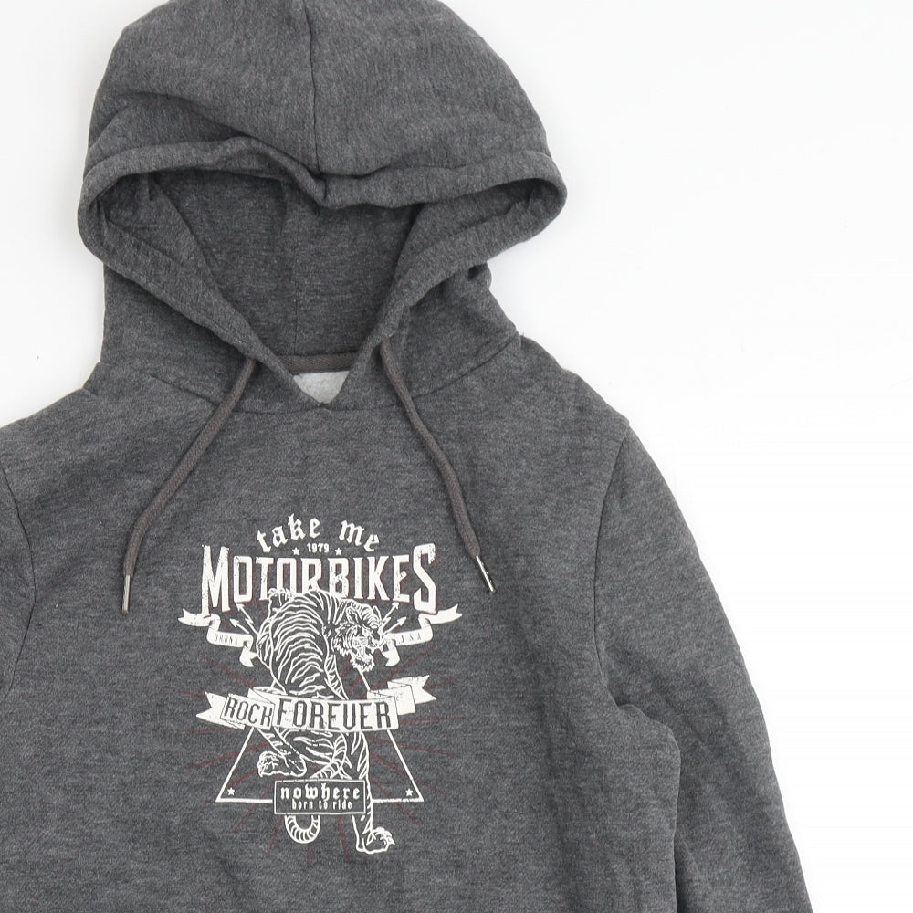 Primark Womens Grey  Polyester Pullover Hoodie Size 8   - Motorbikes