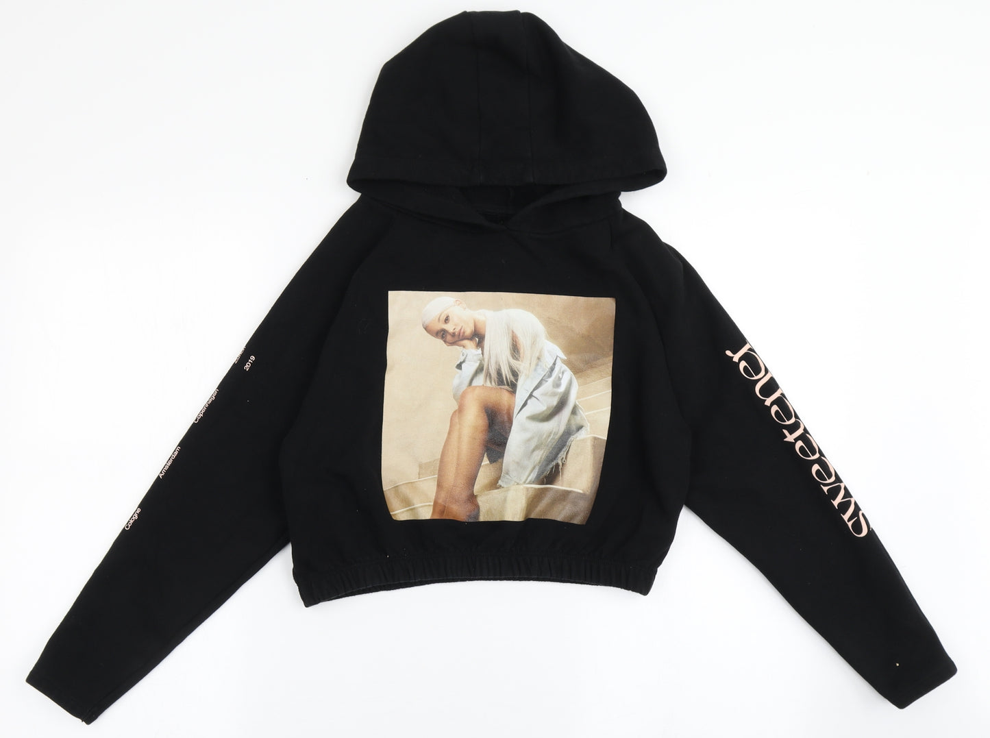 Ariana Grande Girls Black  Cotton Pullover Hoodie Size 10-11 Years   - Sweetener Tour, Cropped