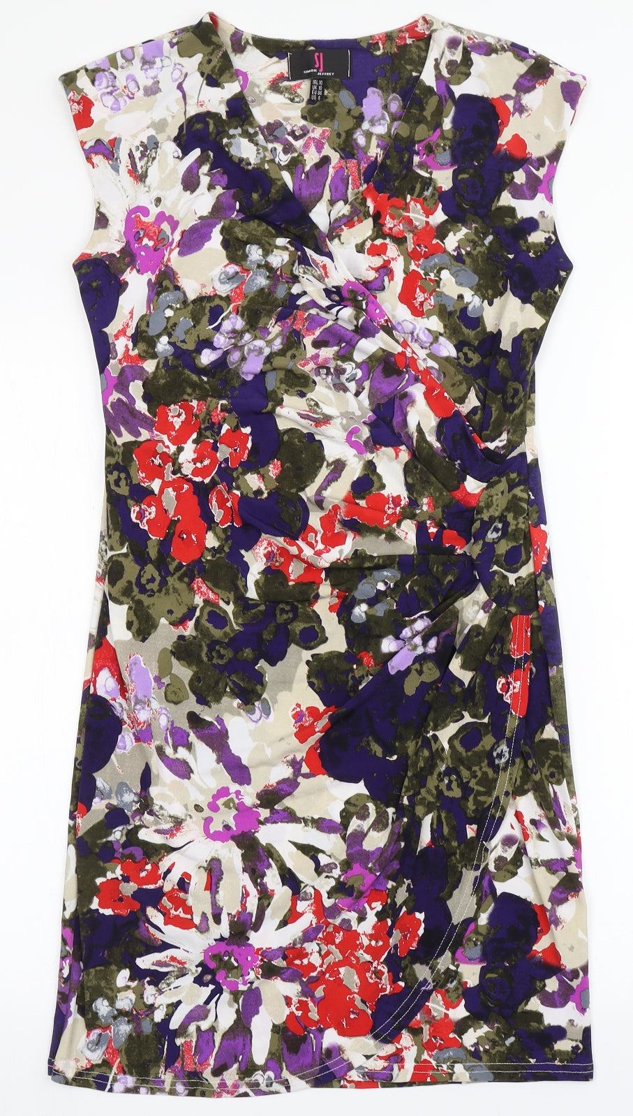 Simon Jeffrey Womens Multicoloured  Polyester Sheath  Size 10  V-Neck