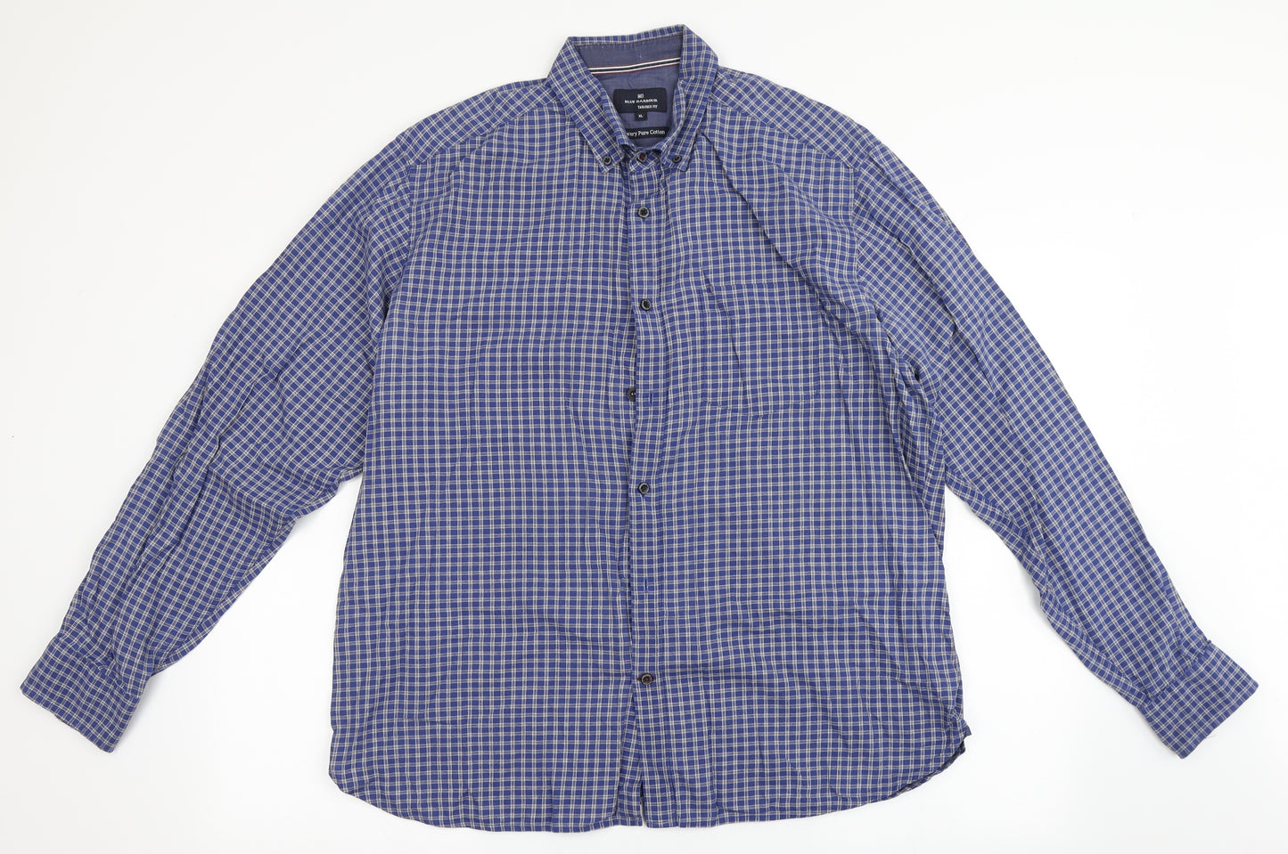 Marks and Spencer Mens Blue Check Cotton  Button-Up Size XL  Button - Tailored Fit