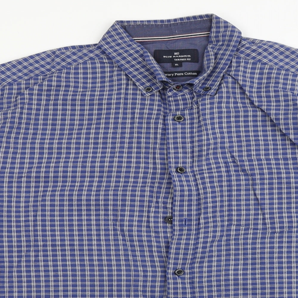 Marks and Spencer Mens Blue Check Cotton  Button-Up Size XL  Button - Tailored Fit